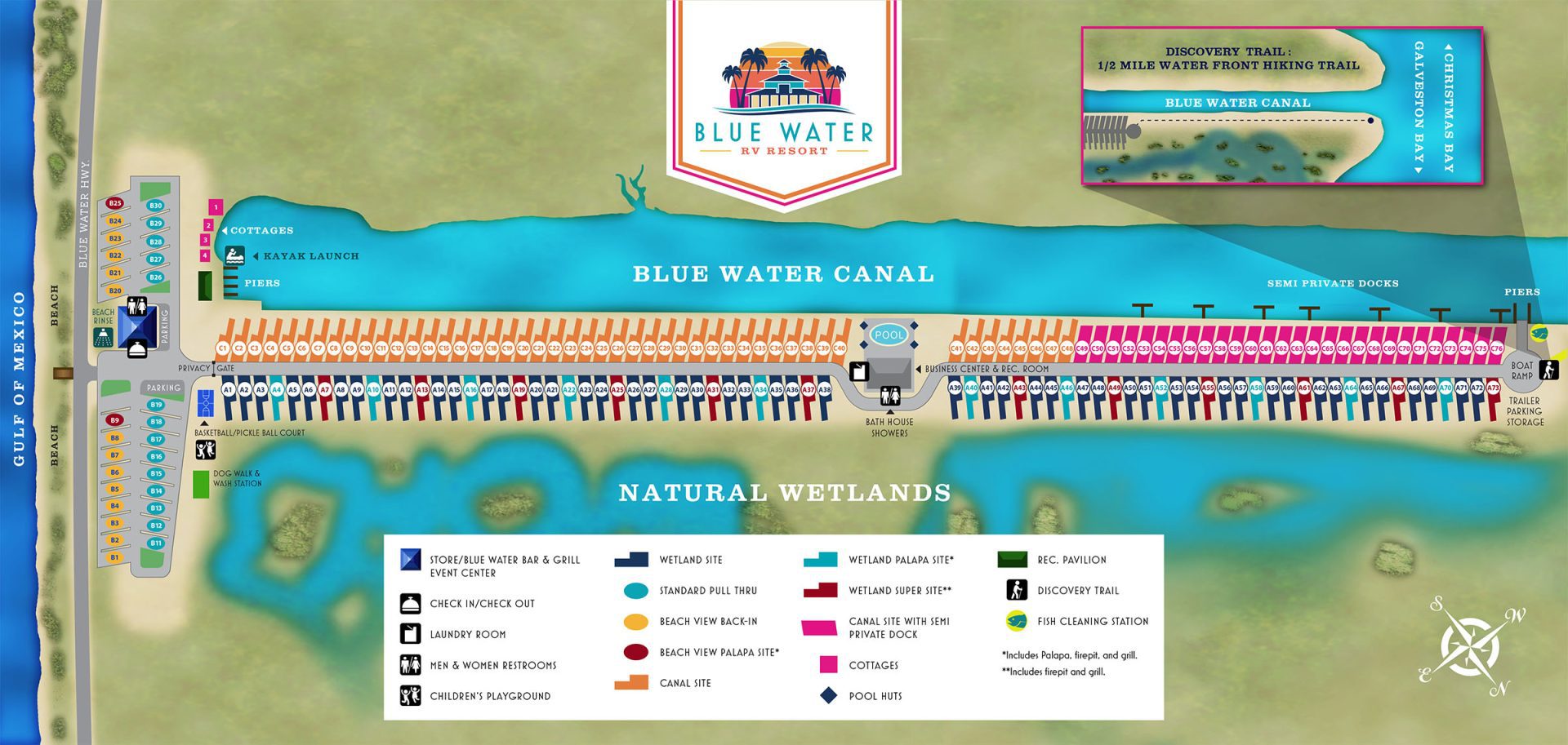 Blue Water RV Resort Map Beachfront Camping in Freeport TX